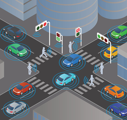 wireless communication of vehicles and signals, pedestrians, traffic monitoring system