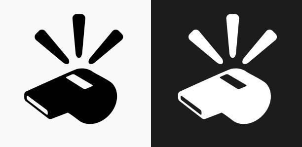 pfeifen sie symbol auf schwarz-weiß-vektor-hintergründe - whistle stock-grafiken, -clipart, -cartoons und -symbole