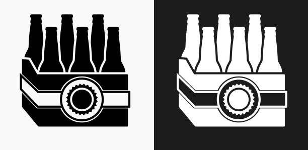 ilustraciones, imágenes clip art, dibujos animados e iconos de stock de cerveza caso icono en blanco y negro vector fondos - black background cardboard box computer icon symbol