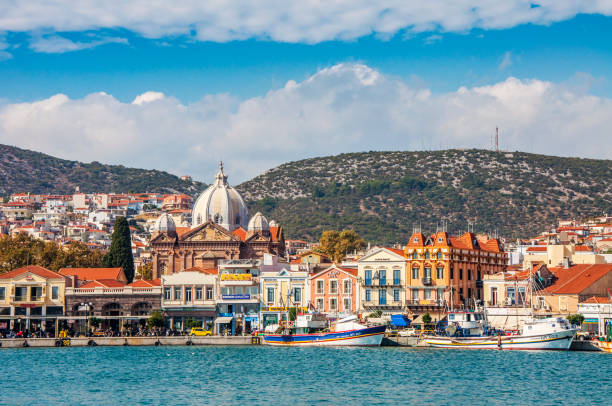 Lesvos Island, Greece - October 12, 2012 : Mytilene City view from sea in Lesvos Island. Mytilene is the biggest city in Lesvos Island.