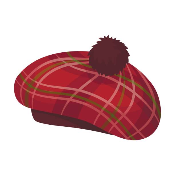 Scottish traditional cap icon in cartoon style isolated on white background. Scotland country symbol stock vector illustration. Scottish traditional cap icon in cartoon design isolated on white background. Scotland country symbol stock vector illustration. bonnet hat stock illustrations