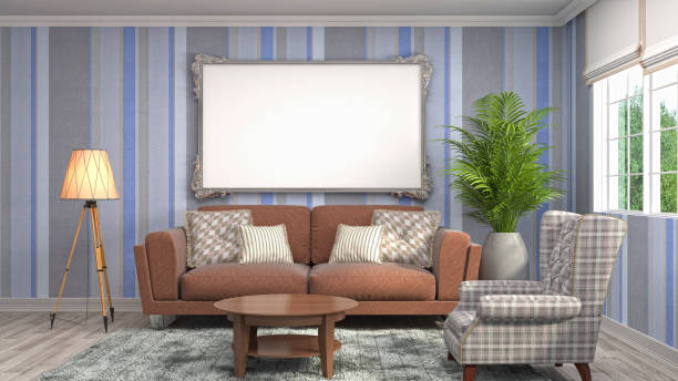 istock mock up poster frame in interior background. 3D Illustration 690724422