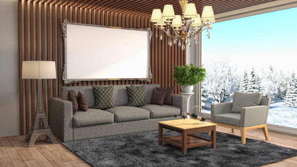 istock mock up poster frame in interior background. 3D Illustration 690724454