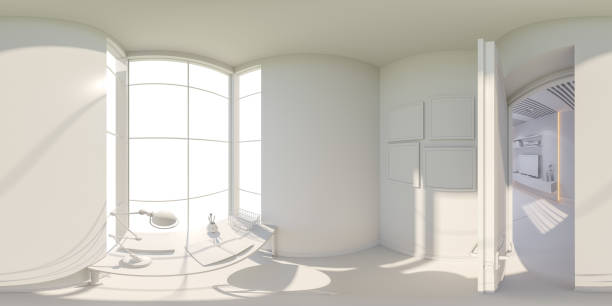 360 render panorama interior design living room stock photo