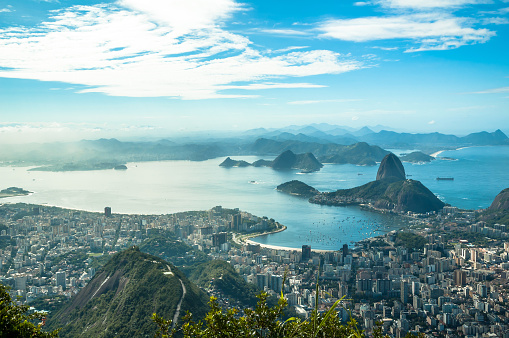 A view on Sugar Loaf from Corcovado mountain in Rio de Janeiro