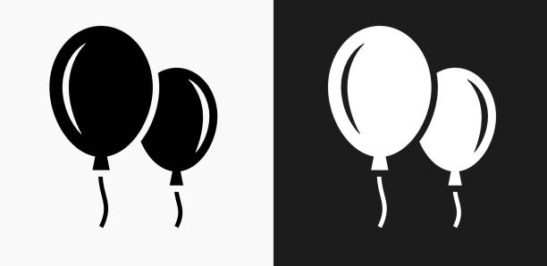 Balloon Icon on Black and White Vector Backgrounds Balloon Icon on Black and White Vector Backgrounds. This vector illustration includes two variations of the icon one in black on a light background on the left and another version in white on a dark background positioned on the right. The vector icon is simple yet elegant and can be used in a variety of ways including website or mobile application icon. This royalty free image is 100% vector based and all design elements can be scaled to any size. black and white balloons stock illustrations