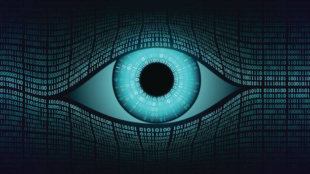 빅 브라 더 전자 눈 개념, 글로벌 감시, 컴퓨터 시스템 및 네트워크의 보안에 대 한 기술 - big brother stock illustrations