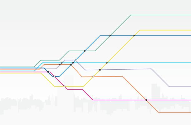 Colorful map of subway lines vector art illustration