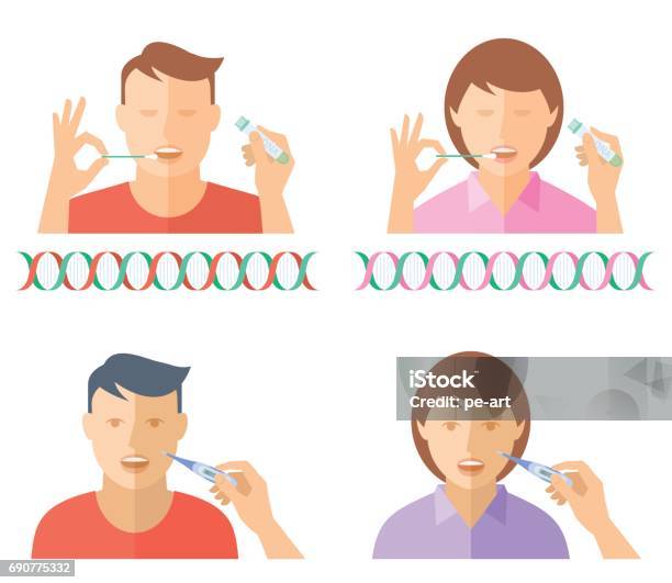 Dna Test And A Temperature Measuring Stock Illustration - Download Image Now - Cotton Swab, Mouth, Saliva - Bodily Fluid