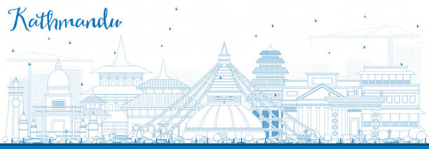 Outline Kathmandu Skyline with Blue Buildings. Outline Kathmandu Skyline with Blue Buildings. Vector Illustration. Business Travel and Tourism Concept with Historic Architecture. Image for Presentation Banner Placard and Web Site. kathmandu people stock illustrations