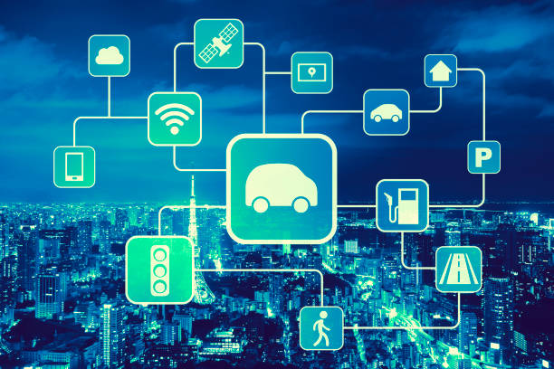 istock duo tone graphic of smart transportation, wireless communication network, internet of things, abstract image visual 690778012