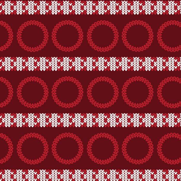 빨강과 백색 수직 삼각형 빨간 원이 뜨개질 패턴 배경 줄무늬 - crochet knitting hat wool stock illustrations