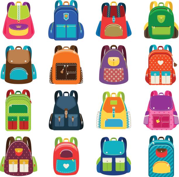 Kids Cartoon Schoolbag Set Stock Illustration - Download Image Now -  Backpack, Child, Education - iStock