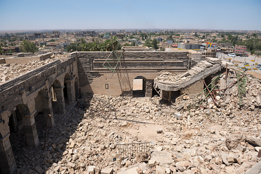 The ruins of the Nabi Yunus (Prophet Jonah) shrine in Mosul, Iraq, seen in May 2017. The so-called Islamic State blew up the shrine, believed to be the burial place of the prophet Jonah (Yunus), in 2014.