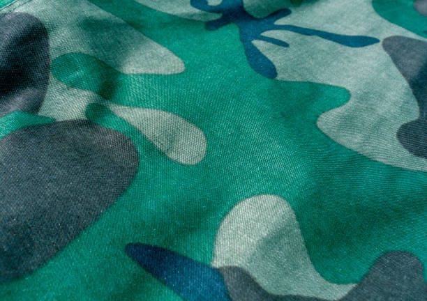istock Camouflage textile uniform close-up with blur effect 690787716