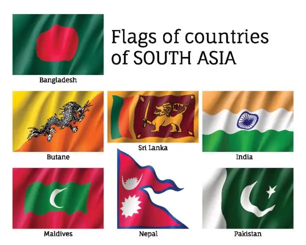 Vector illustration of Set of flags of south Asia