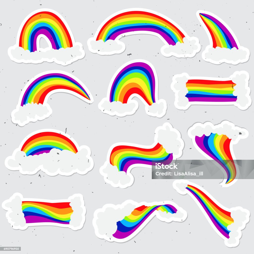 Cute Sticker Set Stock Illustration - Download Image Now - Sticker,  Emoticon, Rainbow - iStock