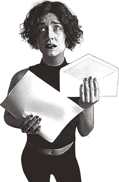 Vector illustration of Young woman receiving a letter with bad news.