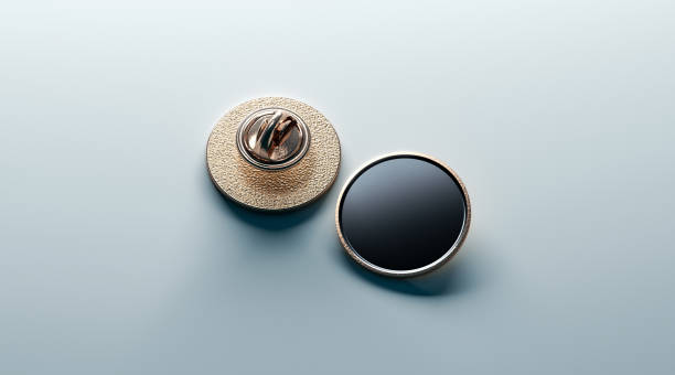 Blank black round gold lapel badge mock up, front and back