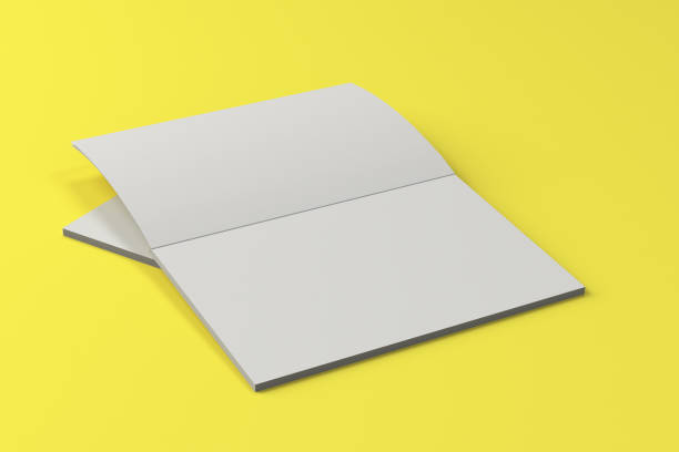 istock Two blank white open brochure mock-up on yellow background 690819358