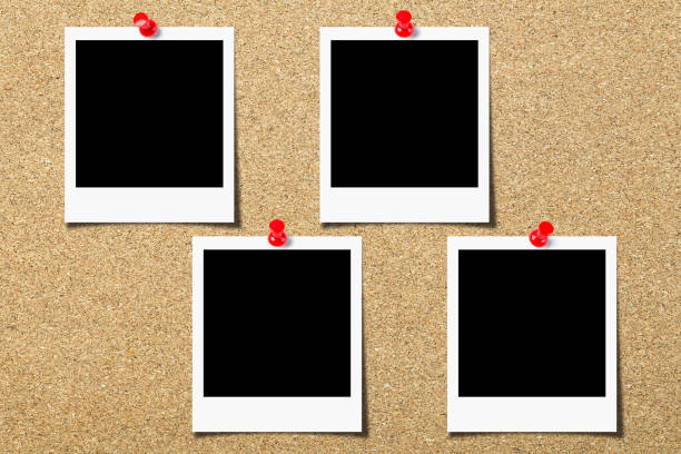 Blank photo pinned on the cork board Blank photo pinned on the cork board four objects photos stock pictures, royalty-free photos & images