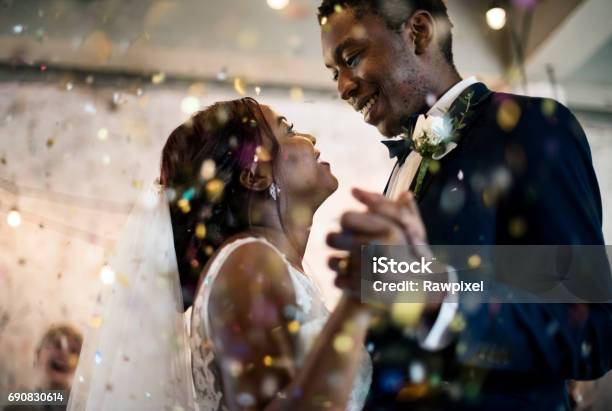 Newlywed African Descent Couple Dancing Wedding Celebration Stock Photo - Download Image Now