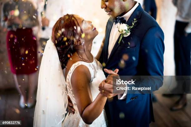 Newlywed African Descent Couple Dancing Wedding Celebration Stock Photo - Download Image Now