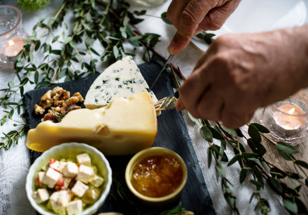 People Hands With Cutlery Getting Cutting Cheese