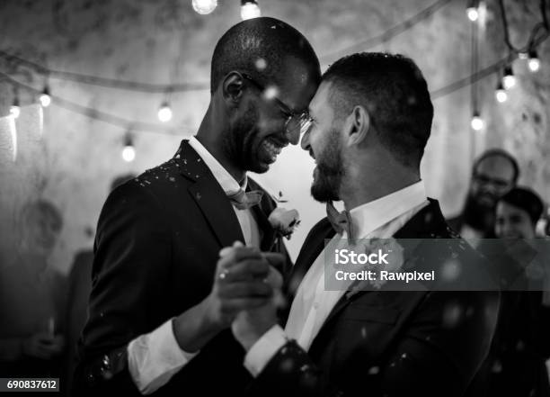 Newlywed Gay Couple Dancing On Wedding Celebration Stock Photo - Download Image Now - Wedding, Gay Person, Gay Couple