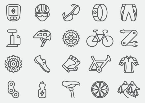 ilustraciones, imágenes clip art, dibujos animados e iconos de stock de iconos de línea ciclismo | eps 10 - bicycle frame