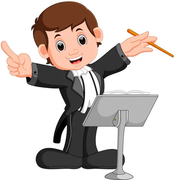 Vector illustration of Conductor orchestrating with his baton