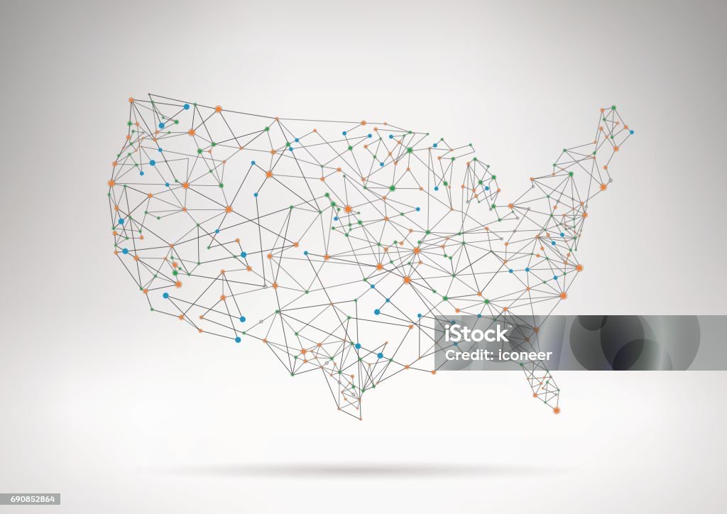 USA network map on grey background Hires JPEG and EPS10 file included. Map stock vector