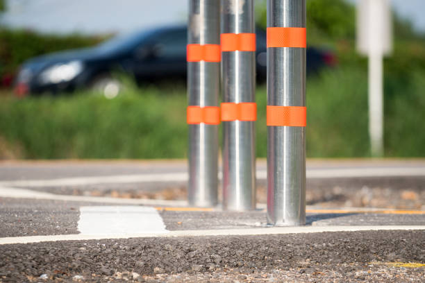 istock Flexible traffic bollard for bike lane. 690855564