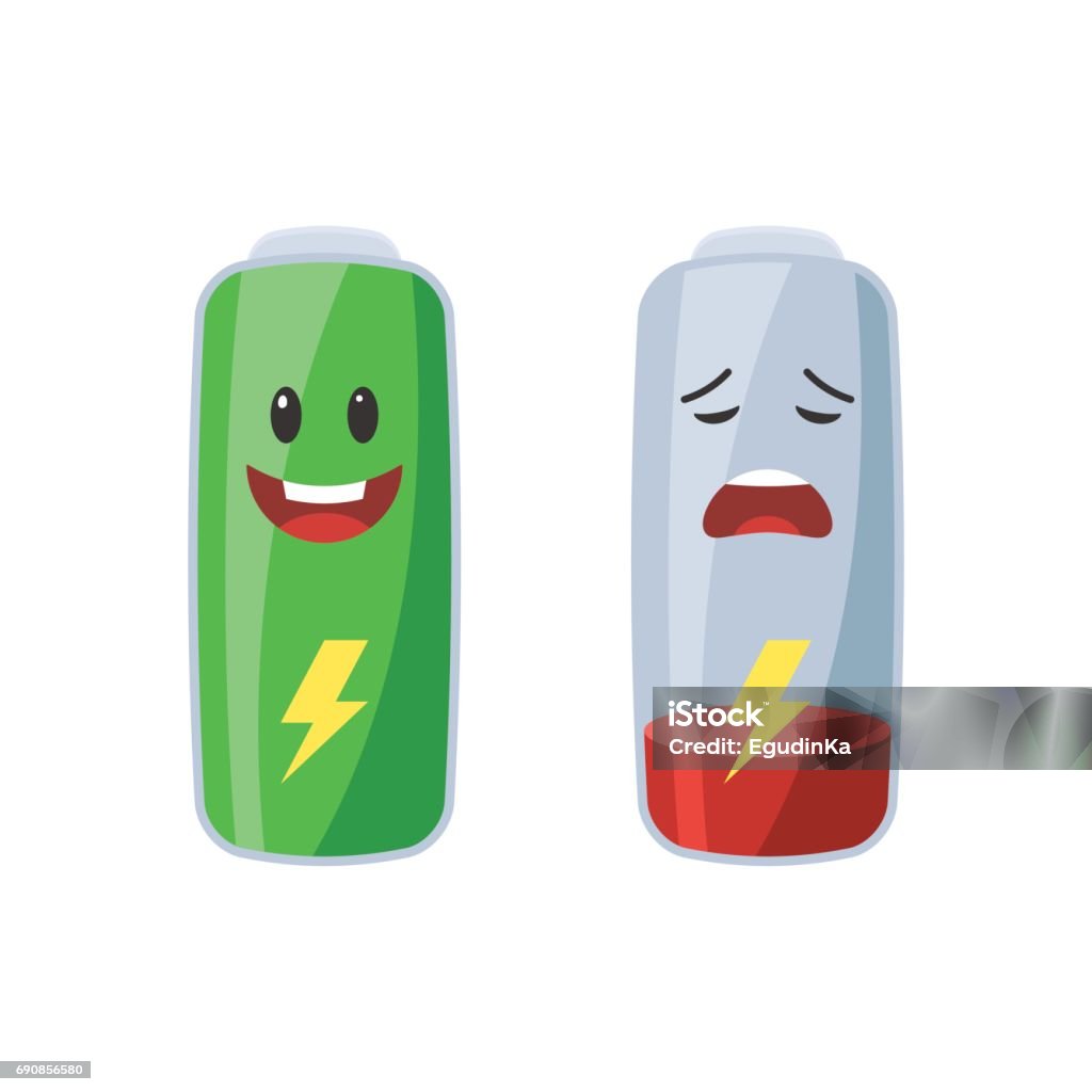 Full And Low Battery Stock Illustration - Download Image Now - Battery,  Cartoon, Illustration - iStock