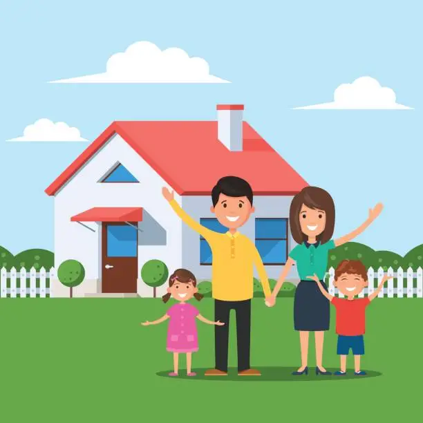 Vector illustration of Happy family and home