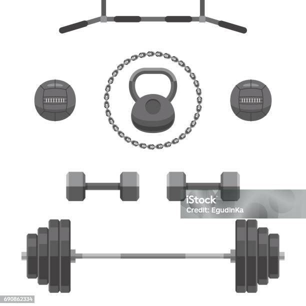 Set Of Equipment For Gym Stock Illustration - Download Image Now - Dumbbell, Gym, Health Club