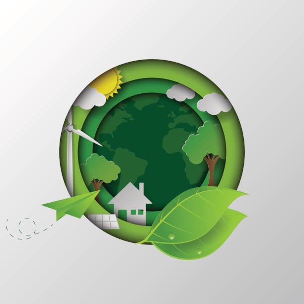 Go to the green earth. Let's go to the green earth.With eco and nature concept design paper art style vector illustration. world environment day stock illustrations