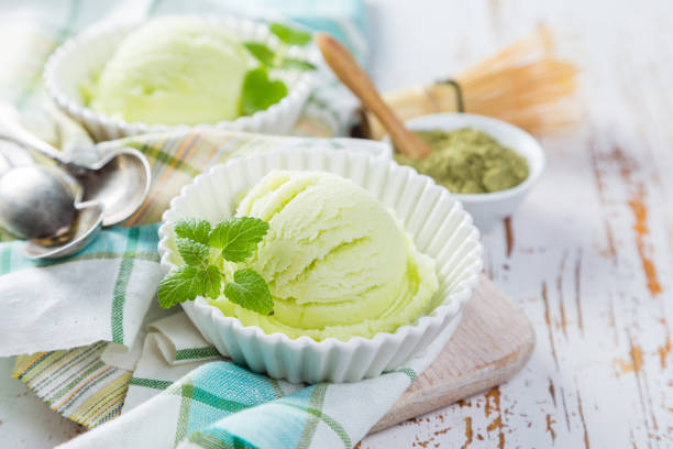 istock Matcha tea ice cream in white bowl 690874814