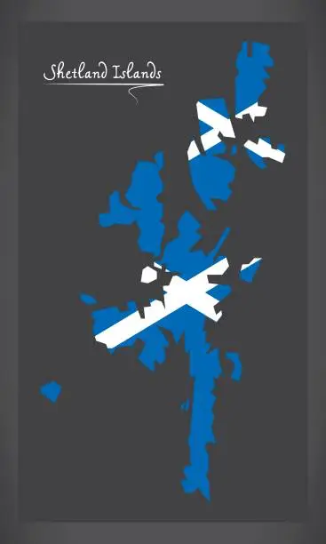 Vector illustration of Shetland Islands map with Scottish national flag illustration