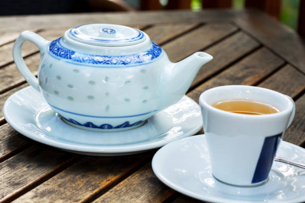 istock Teapot and cup of tea 690889880