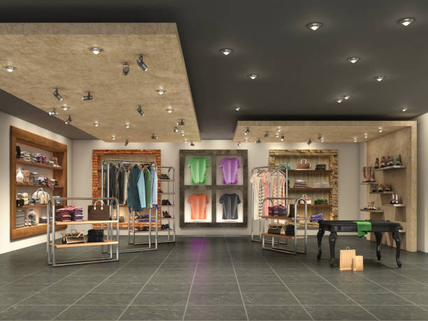 istock modern boutique interior with clothes, 3d illustration 690903154