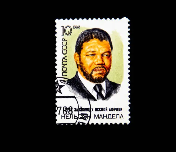 RUSSIA -CIRCA 1988: A Stamp printed by Russia, shows portrait Nelson Mandela. South African anti-apartheid leadar, circa 1988