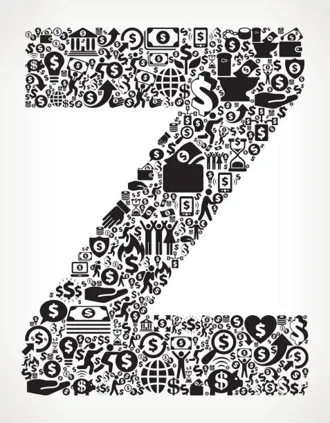 Vector illustration of Letter Z Money and Finance Black and White Icon Background