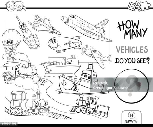 Counting Vehicles Coloring Book Stock Illustration - Download Image Now - Coloring, Child, Fighter Plane