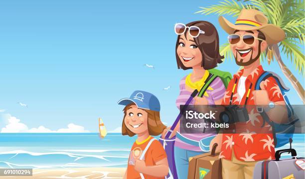 Family Vacation At The Beach Stock Illustration - Download Image Now - Vacations, Family, Summer