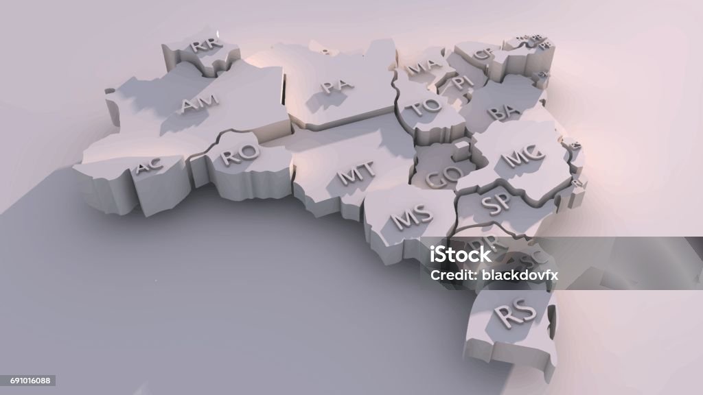 Three-dimensional map of Brazil with states Brazil stock vector