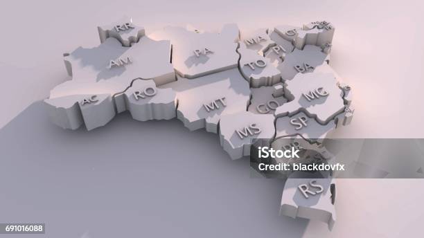 Threedimensional Map Of Brazil With States Stock Illustration - Download Image Now - Brazil, Map, Three Dimensional