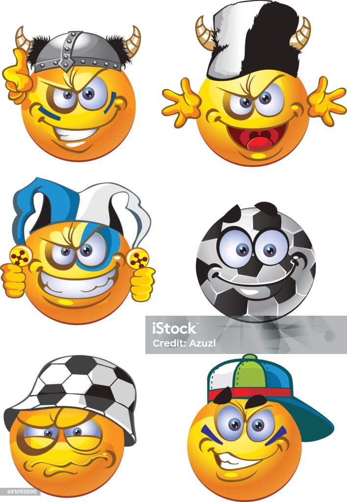 set of batch football round smiles Blue stock vector