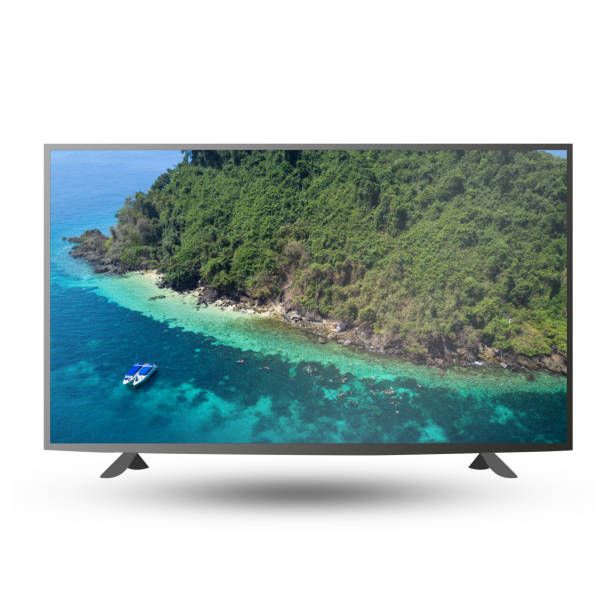 schermo del monitor tv moderno 4k isolato su bianco - television flat screen plasma high definition television foto e immagini stock