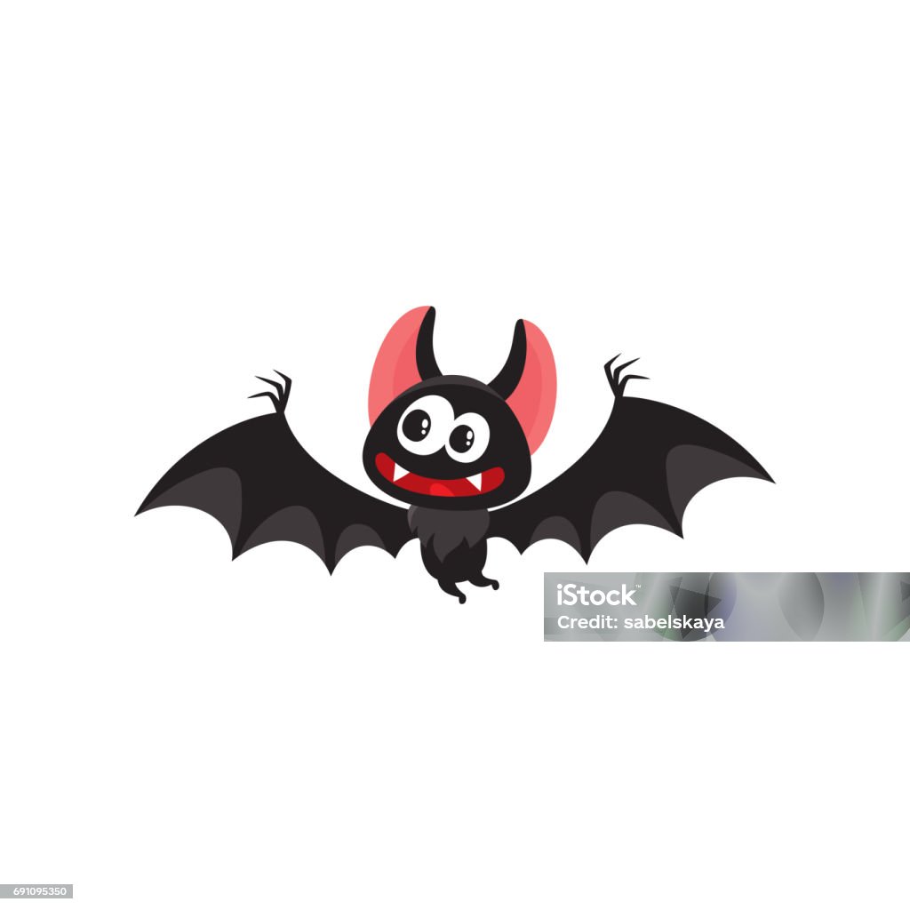 Vol fou chauve-souris vampire, symbole traditionnel de Halloween, illustration de vecteur de dessin animé - clipart vectoriel de Chauve-souris libre de droits